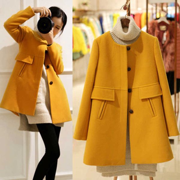 

winter 2020 new women's single-breasted slim thickened round neck medium long woolen coat female wild, Black