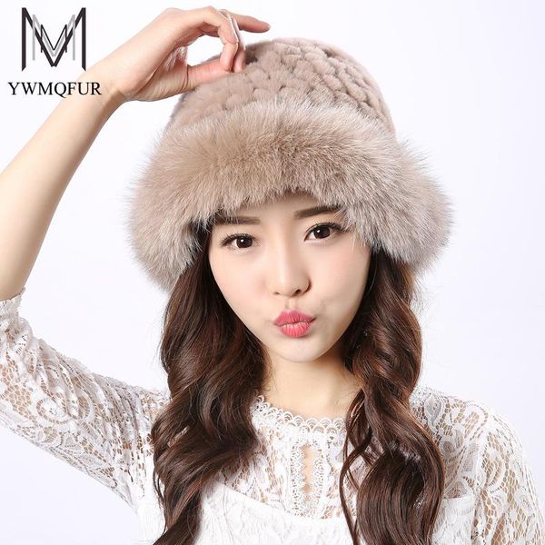

beanie/skull caps ywmqfur real fur hat winter for women's natural rex with trendy solid russian knitting hats h19, Blue;gray