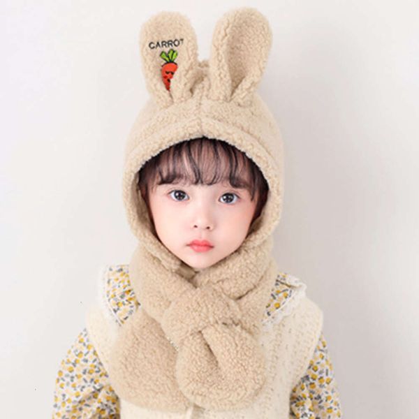 

warm children's winter autumn and cartoon rabbit thickened cashmere cap plush hat scarf suit 6g3g, Red;brown