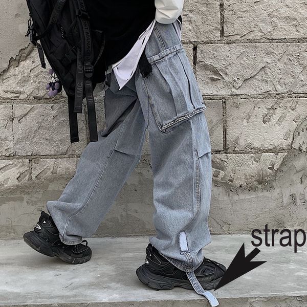 Loose Plus Size Baggy Cargo Lateral De Bolso Bolso Streetwear Denim Pant Hip Hop Korean Harajuku Harem Mulheres Homem Punk Jogger LJ201013