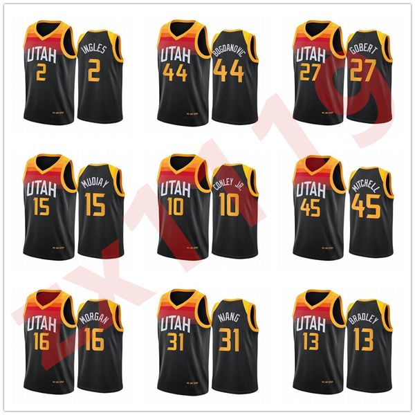 

2021 men donovan 45 mitchell mike 10 conley 00 clarkson rudy 27 gobert 17 udoka azubuike 15 derrick favors basketball jersey, Black;red