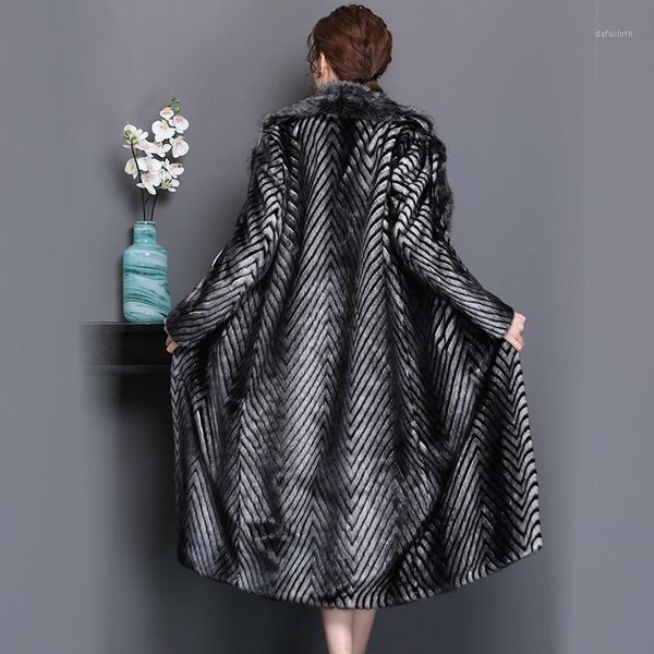 

faux female jacket autumn winter coat women clothes 2021 vintage warm long plus size fourrure femme zt47801, Black