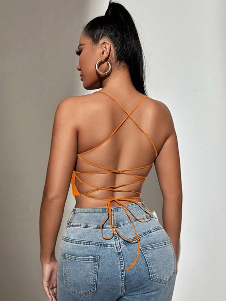 

sxy backless lace up crop cami n253#, White
