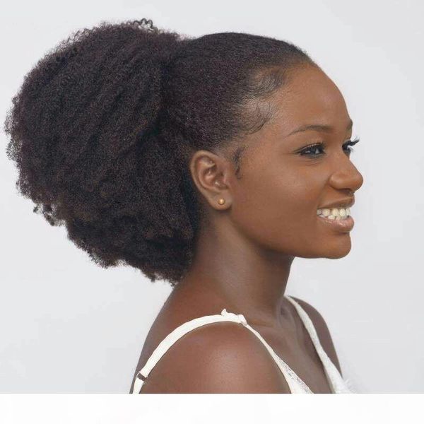 

human hair puff ponytail kinky curly hair bun afro puff drawstring ponytail for black women (8inch,black) 120g ing