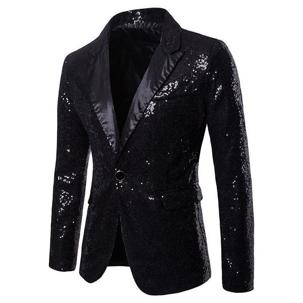 

new mens stylish gold colorized double-color sequins bling blazer nightclub bar stage singer costume wedding groom suit jacket, White;black