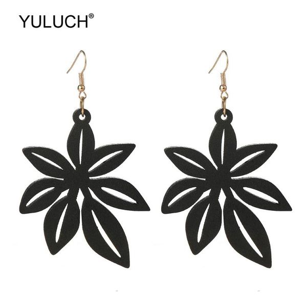 

yuluch trendy women hollow black wooden dangle earrings fashion jewelry ethnic african personality long pendant earrings, Silver