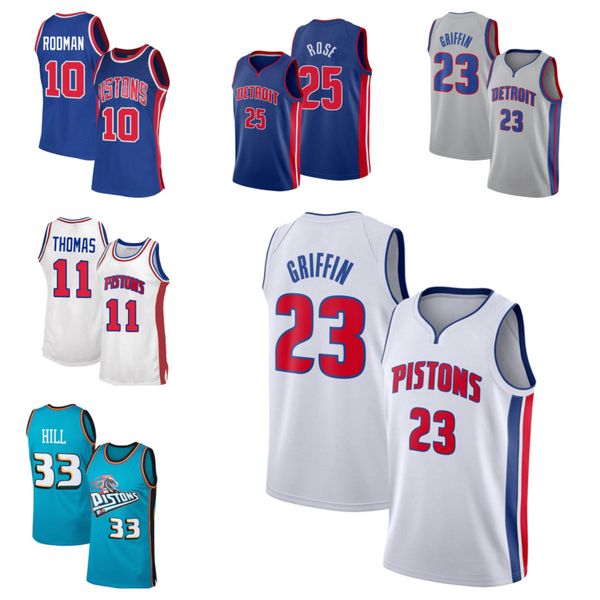 

derrick rose jersey basketball city isiah thomas bill laimbeer dennis rodman joe dumars grant hill blake griffin blue white red, Black;red