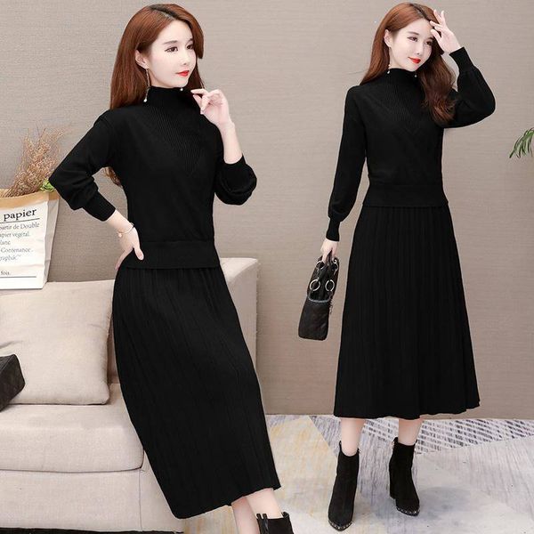 

sleeve female nightgown 2 casual ensemble winter dress turtleneck high to line dressed in long mesh px22, Black;gray