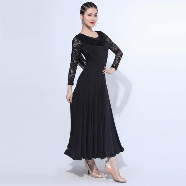 

h2662 women ballroom dance long dress lady waltz modern dancing new style elegant professional performance competition costumes1, Black;red