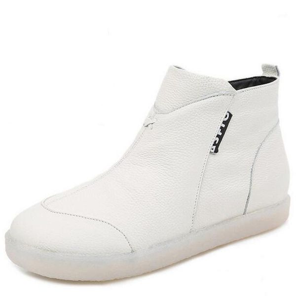 

boots 2021 soft cowhide autumn winter black white ankle large size comfortable shoes warm women1