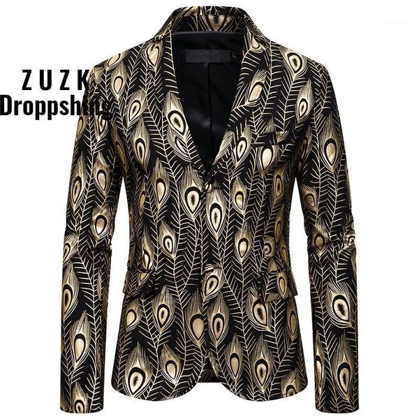 

zuzk gold peacock print party suit jacket men single breasted slim fit blazer mens men club party prom stage clothes1, White;black