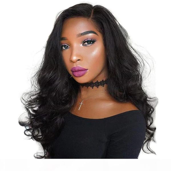 

full lace human hair wigs preplucked virgin peruvian hair glueless body wave lace front wig with baby hair for black women, Black;brown