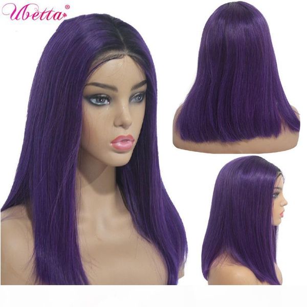 

ubetta 100% real hair wigs real brazilian virgin hair 1b-dark purple glueless medium bob wig straight wig ombre human wigs, Black;brown