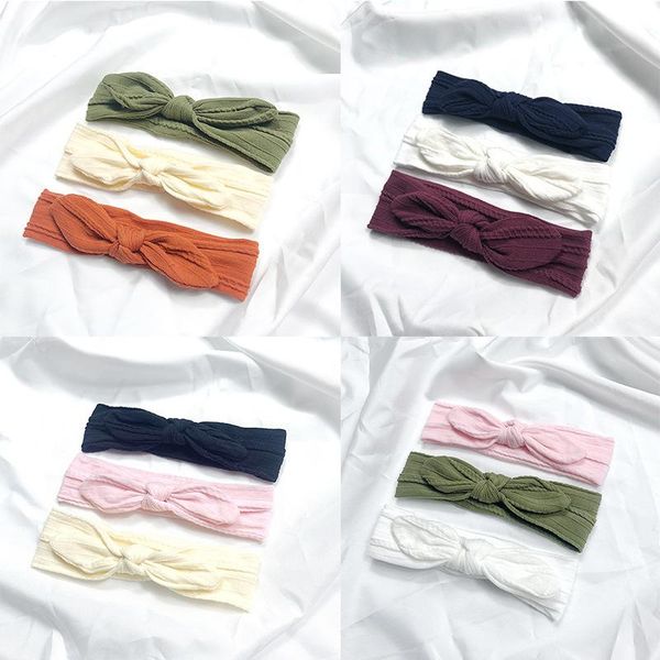 

hair accessories 3pcs/lot solid color baby headband nylon elastic turban cute bows kids headbands ear bands, Slivery;white