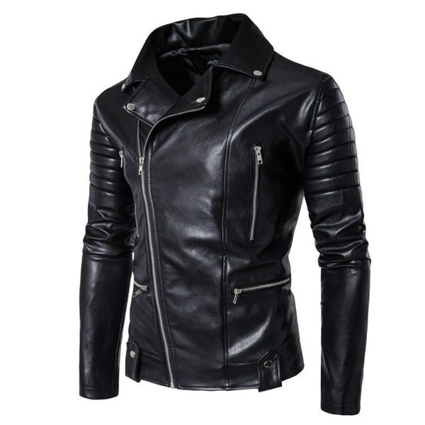 

men's fur & faux men jacket motorcycle casual slim pu mens male leather jackets waterproof coats long sleeve outerwear, Black