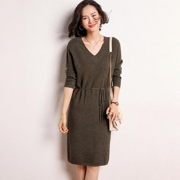 

100% cashmere high-end women casual long sweater dress female autumn winter black long sleeve loose knitted sweaters dresses1, White;black