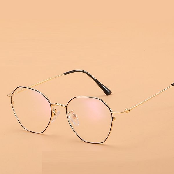 

new polygonal flat mirror retro metal glass frame characteristic leg glass frame can be matched with myopia mirror t200428, Silver