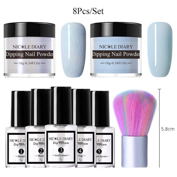 

nicole diary 8pcs/set dipping nail powder sparkly shinning dip nail glitter liquid polish chrome dust pigment decoratio jlltor, Silver;gold