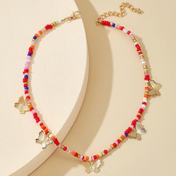 

bohemian gold-color butterfly necklace pendant colorful beads clavicle chain choker women jewelry, Golden;silver