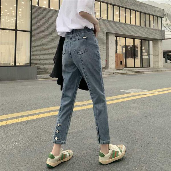 

high-waist ankle-length straight-leg jeans for women 2020 vintage retro women's jeans pants loose casual women denim pants1, Blue
