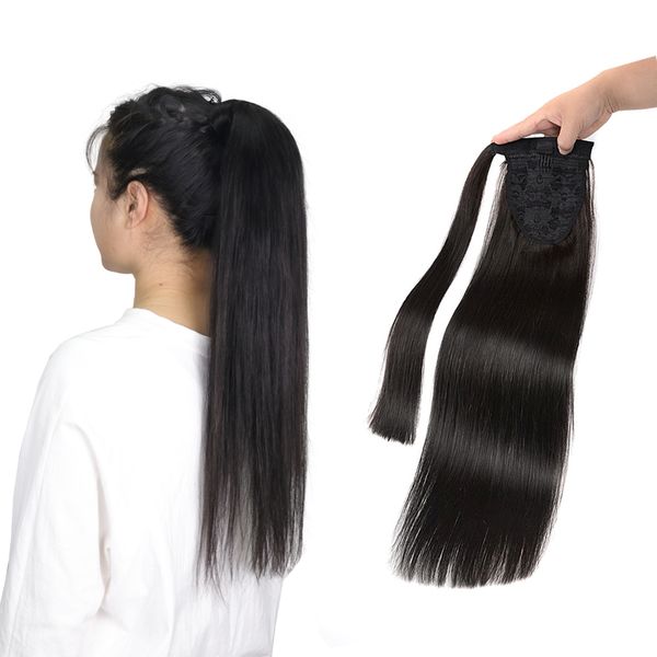 

clip in hair extensions straight ponytail double drawn weave machine made remy human hair black brown natural ponytail hairpieces 120g