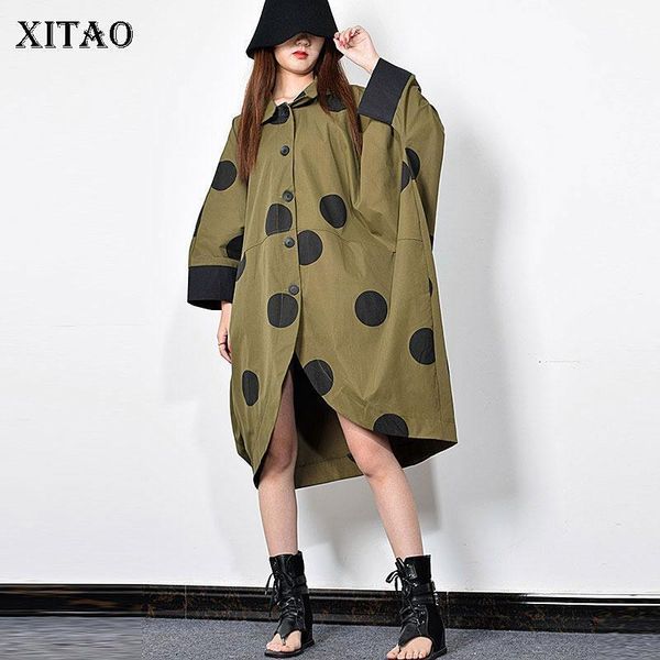 

xitao dot patchwork casual trench women winter korean fashion tide single breasted turn down collar bat sleeve coat gcc17811, Tan;black