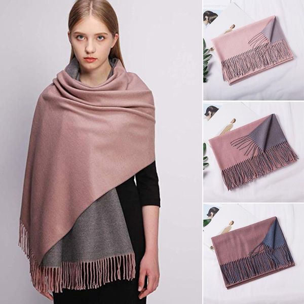 

winter artificial wool scarf shawl wrap for women long large warm thick windproof scarves with tassels, Blue;gray