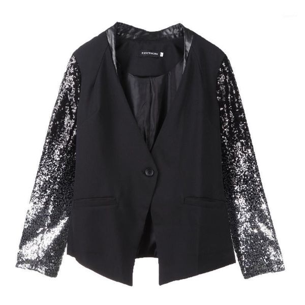 

woman autumn jackets office lady slim long sleeve jacket sequined sequins short cardigan outwear coat1, Black;brown
