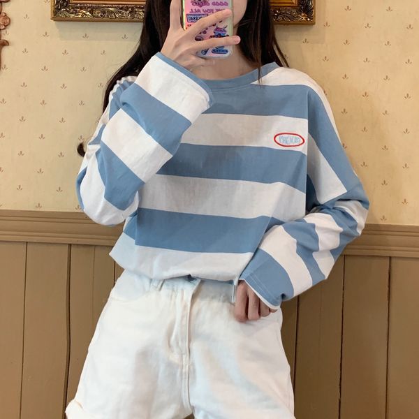 

qckx7 autumn pulloverembroidered new korean embroidery letter stripe bf pullover pulloverstyle loose pullover 2020 girl student trend qtq, White