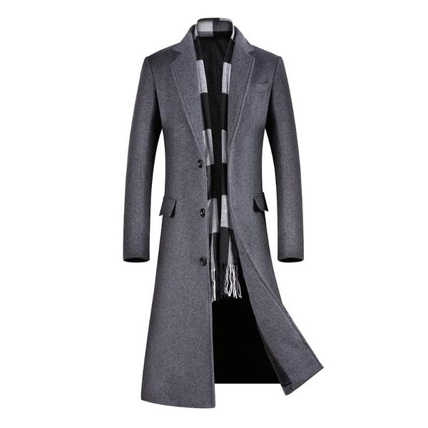 

2020 new woolen coat men's lengthen and thicken woolen overcoat coat business casual young and middle-aged men's clothing, Black