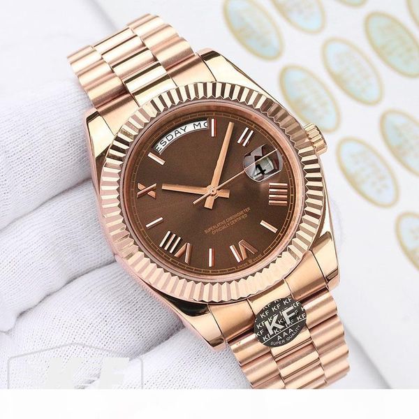 

rose gold fashion luxury ladies women mens sapphire designer mechanical automatic movement daydate watch wristwatches kfactory watches, Slivery;brown
