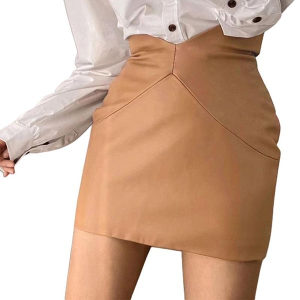 

fashion women skirt high waist khaki solid color faux leather zipper ladies mini skirt women's skirts, Black