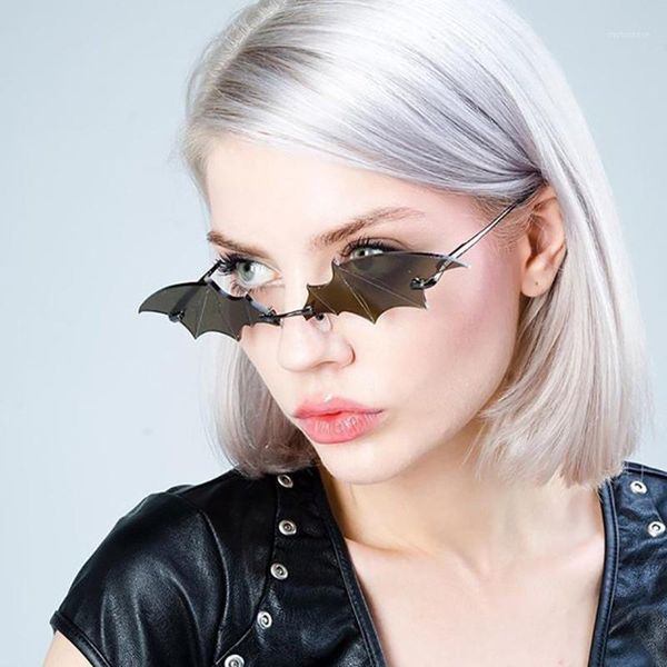 

sunglasses personalized bat colorful designer mirror street shooting eyeglasses exaggerated shape rimless trendy1, White;black