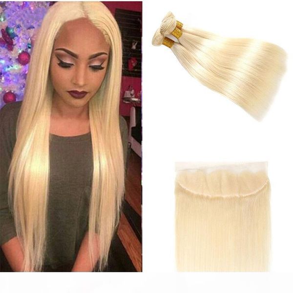 

brazilian virgin human hair extensions silk straight 613 blonde human hair bundles with closure 3 bundles with 13x4 lace frontal closure, Black;brown