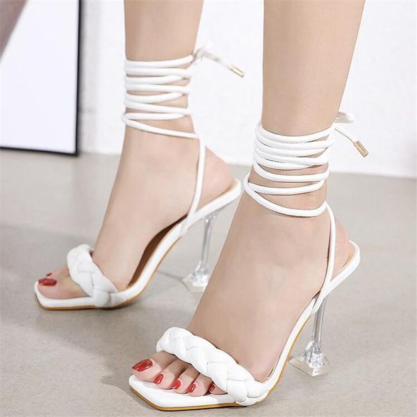 

sandals 2021 spring ankle strap women's high heels 11.5cm woven peep toe female shoes sandalias de mujer1, Black