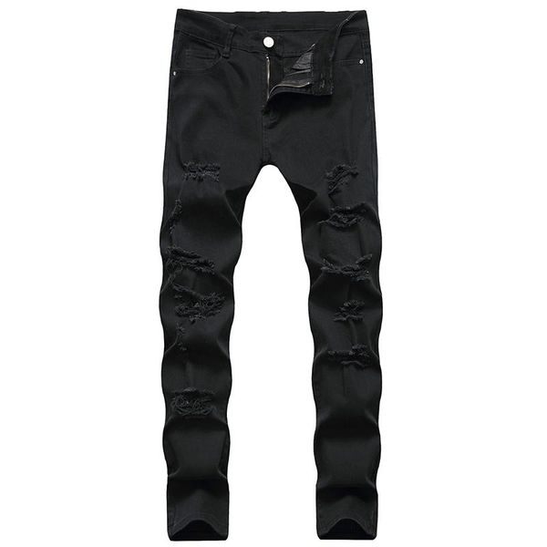 

black jeans men new elasticity hole design men's jeans long cotton fashion brand large size pants dropship, Blue