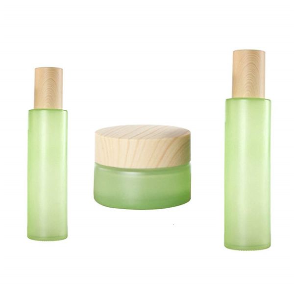 

20ml 30ml 40ml 60ml 80ml 100ml 120ml frosted glass jar empty refillable cosmetic container spray lotion bottle with imitation wooden caps