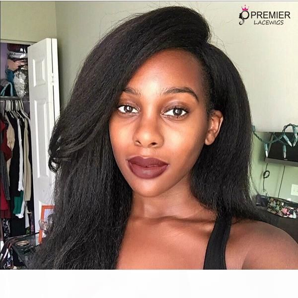 

virgin brazilian human hair kinky straight lace front wigs with baby hairs coarse yaki glueless full lace wigs 130 density 8-26, Black;brown