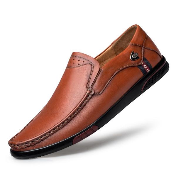 

men loafers shoes genuine leather casual sneakers male fashion carved boat footwear soft dress party shoes men chaussure homme, Black