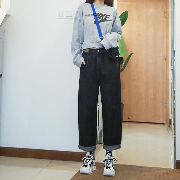 

spring and autumn wear new korean version of adjustment with loose straight leg jeans female versatile wide-leg pants1, Blue
