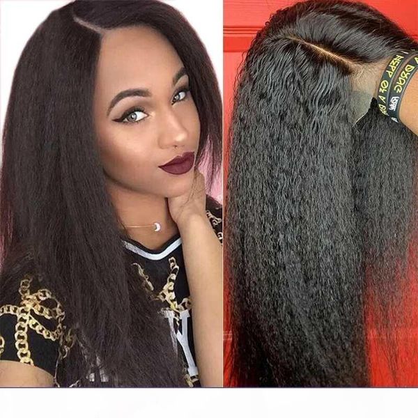 

modern show kinky straight t part lace wig remy brazilian hair wig 13x1 hd transparent lace yaki human hair wigs 150% perruque, Black;brown