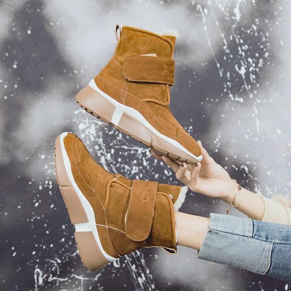 

women's winter snow boots with fur short boots lace-up sneakers lady casual ankle increase shoes footwear outdoor plus size, Black