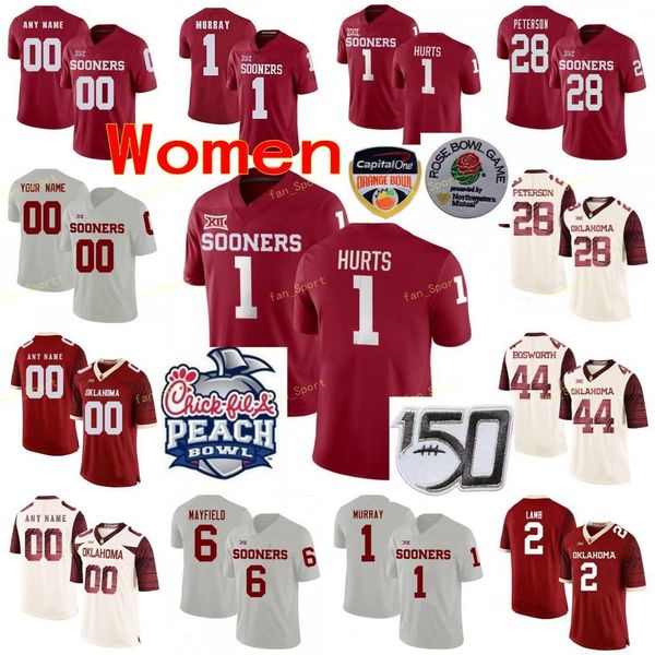 

custom oklahoma sooners college football jerseys 1 jalen hurts 1 kyler murray 10 theo wease jr. 11 jadon haselwood women red white stitched, Black
