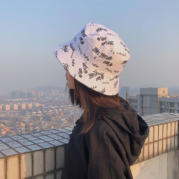 

wide brim hats face reversible fashionable sunshade bucket women female flat letters sunscreen fisherman english hat cap double, Blue;gray