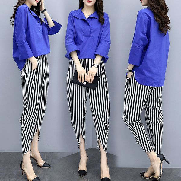 

women's sprin and blue trousers striped of casual femme pvf4, White