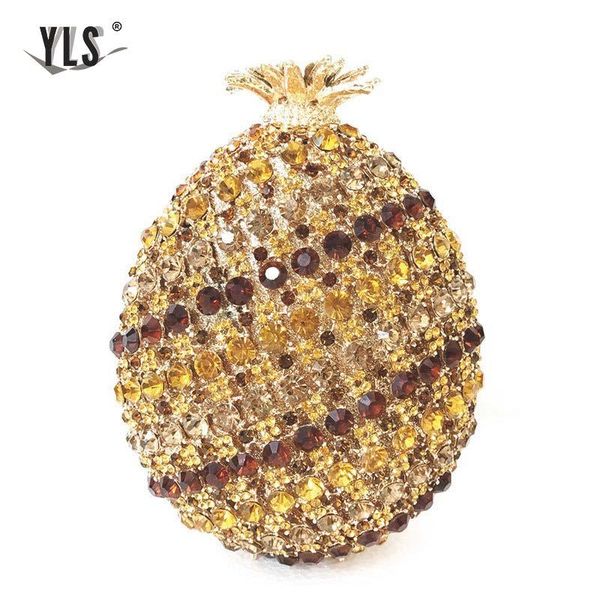 

2020 new formal occasion fruit pineapple diamond bag luxury gold purse women red cocktail party evening clutch bolso mujer