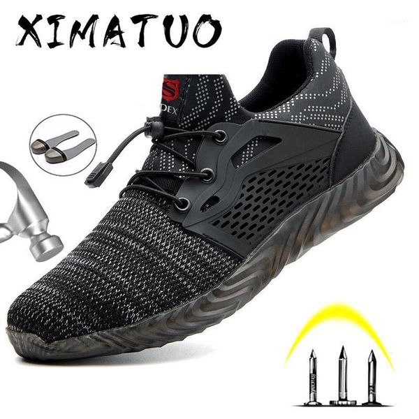 

safety work shoes boots for men light weight steel toe work boots male anti-smashing construction safety sneakers plus size1, Black