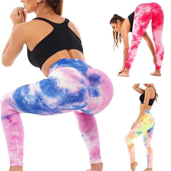 

yoga outfits high waist pants tie dye print women leggings seamless push up sport female fitness pants1, White;red