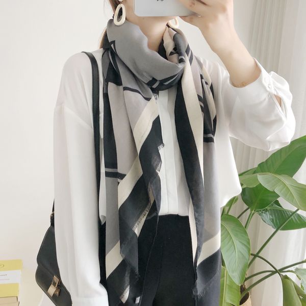 

осень зима новый корейский соответствующий цвет решетки алмаза для женщин простой и универсальный, хлопок белье шелковый шарф шаль двойной д, Blue;gray