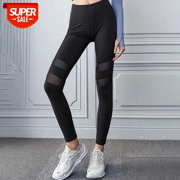 

normov casual women leggings fitness mesh patchwork high waist ankle length polyester leggings solid push up workout leggins #lf7k, Black;white